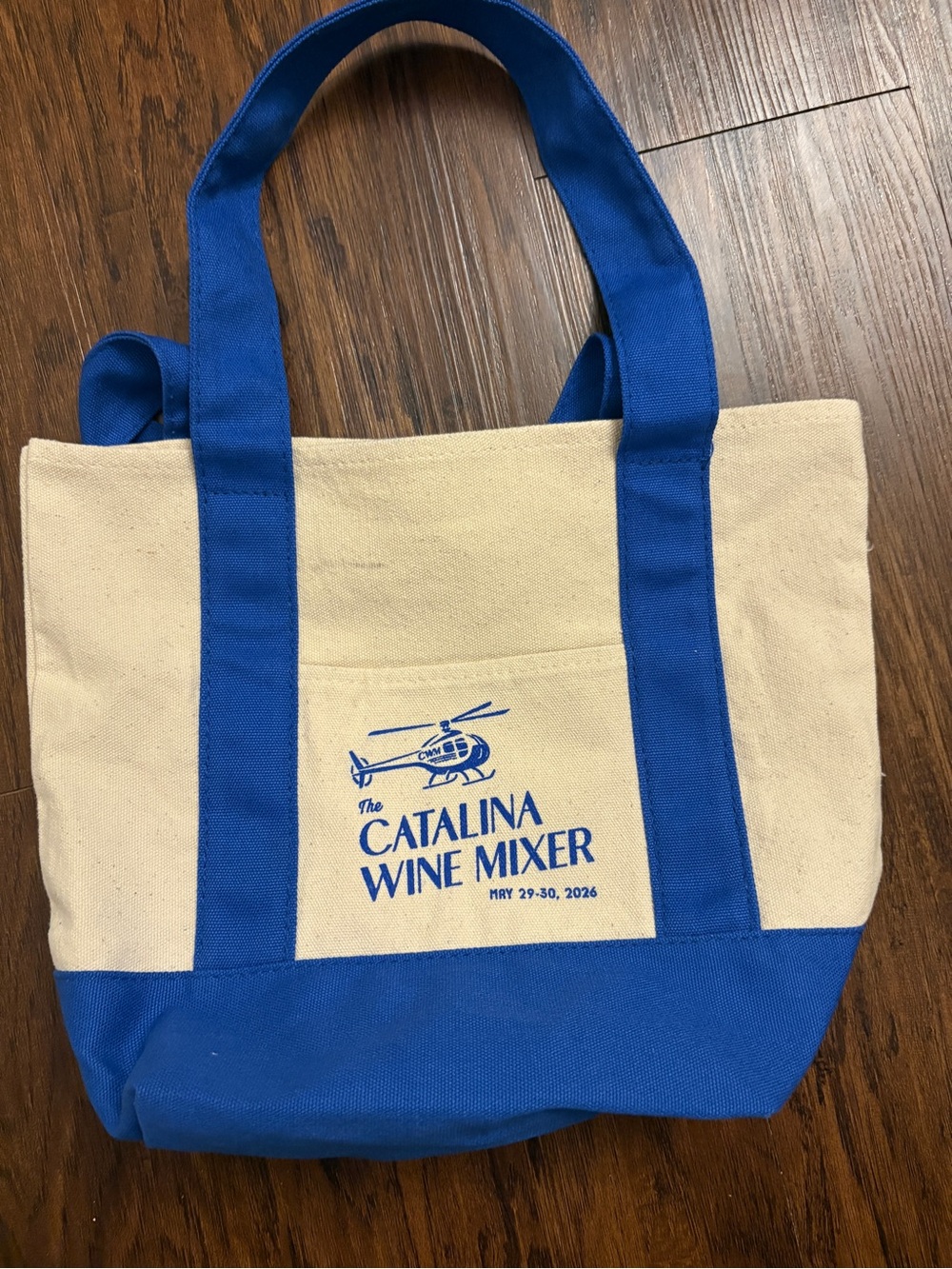 Catalina Wine Mixer Canvas Mini Tote Bag - Blue and Cream